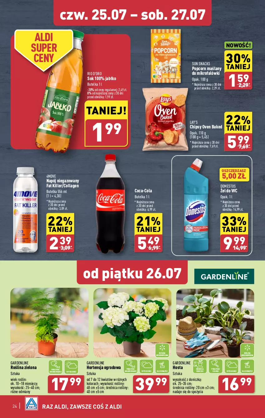 Gazetka promocyjna Aldi - Pełna oferta - ważna 22.07 do 27.07.2024 - strona 24 - produkty: Chipsy, Coca-Cola, Domestos, Fa, Napój, Napój niegazowany, Popcorn, Por, Sok