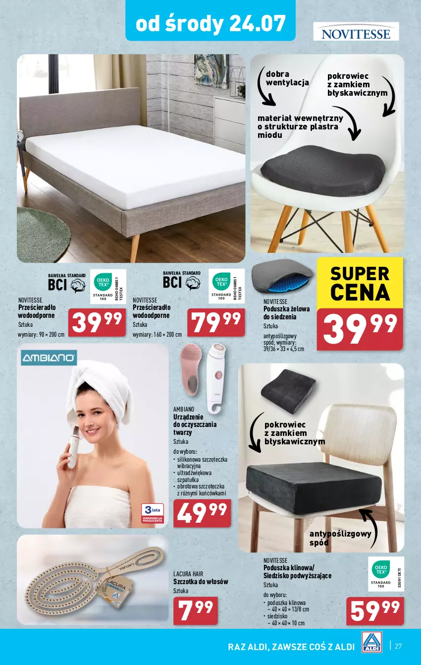 Gazetka promocyjna Aldi - Pełna oferta - ważna 22.07 do 27.07.2024 - strona 27 - produkty: Poduszka, Pokrowiec, Por, Prześcieradło, Siedzisko, Szczoteczka, Szczotka, Szczotka do włosów, Szpatułka