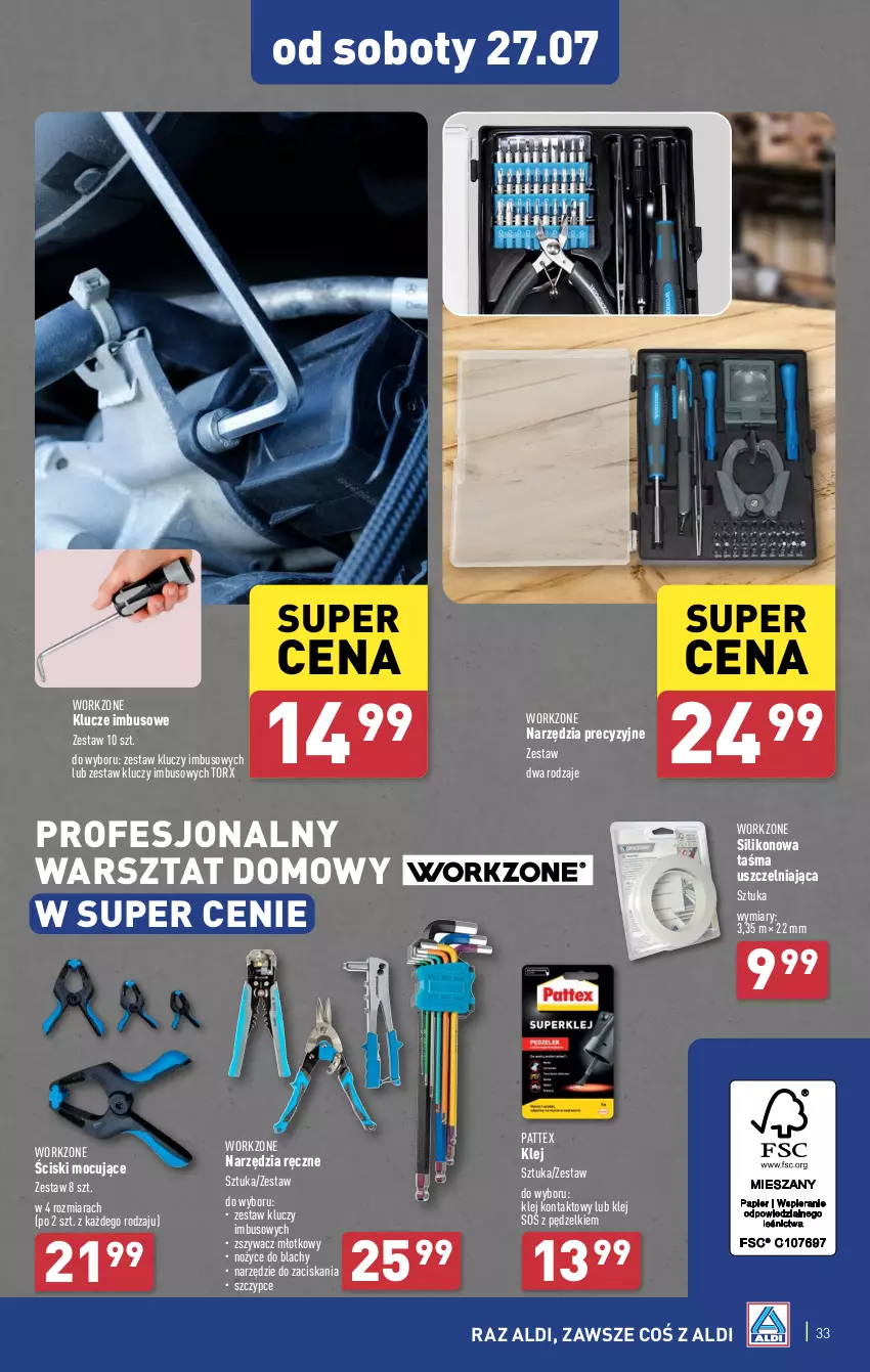 Gazetka promocyjna Aldi - Pełna oferta - ważna 22.07 do 27.07.2024 - strona 33 - produkty: Klej, Młot, Noż, Nożyce, Sos, Szczypce, Taśma uszczelniająca, Zestaw kluczy