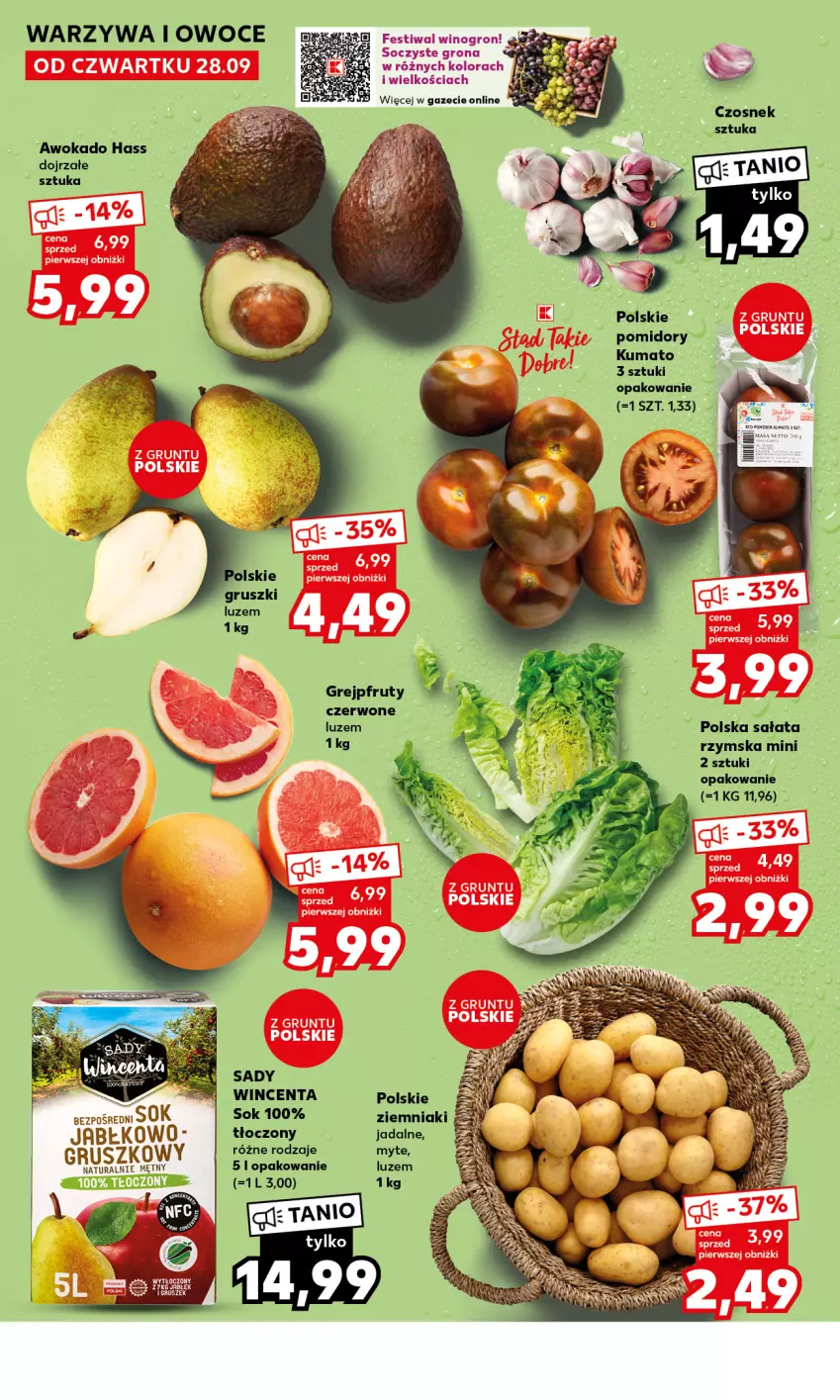 Gazetka promocyjna Kaufland - Mocny Start - ważna 02.10 do 04.10.2023 - strona 4 - produkty: Czosnek, Grejpfrut, Owoce, Pomidory, Sałat, Sok, Warzywa, Warzywa i owoce