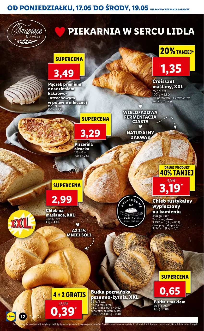 Gazetka promocyjna Lidl - GAZETKA - ważna 17.05 do 19.05.2021 - strona 12 - produkty: Bułka, Chleb, Croissant, Fa, Gra, Kakao, Pączek, Piec, Pizzerina, Por, Rust, Sante, Ser