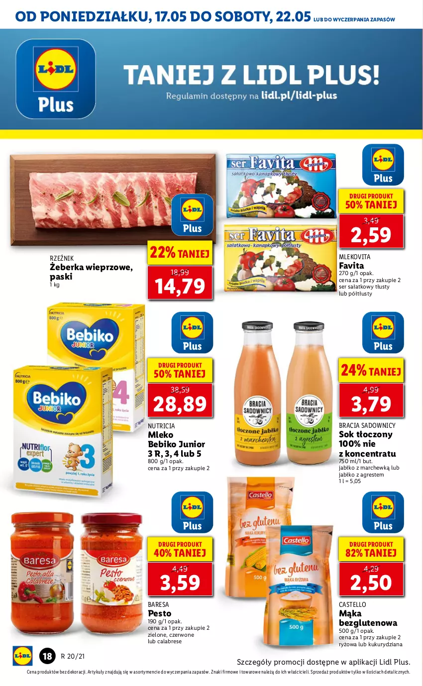 Gazetka promocyjna Lidl - GAZETKA - ważna 17.05 do 19.05.2021 - strona 18 - produkty: Bebiko, Fa, Favita, Gres, Mąka, Mleko, Mlekovita, Pesto, Ryż, Sałat, Ser, Sok