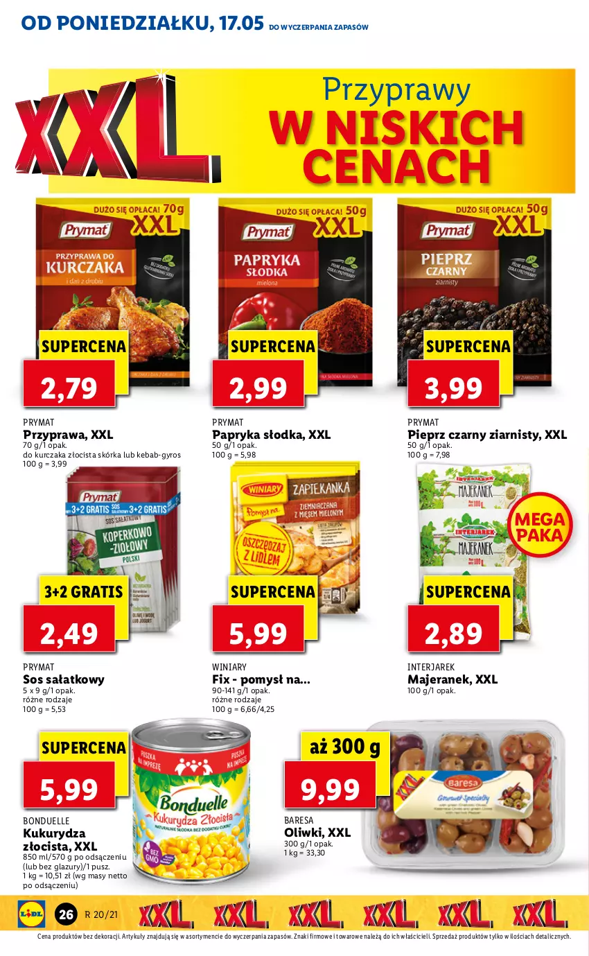 Gazetka promocyjna Lidl - GAZETKA - ważna 17.05 do 19.05.2021 - strona 26 - produkty: Bonduelle, Gra, Gyros, Kebab, Kukurydza, Kurczak, Lazur, Oliwki, Papryka, Papryka słodka, Pieprz, Prymat, Przyprawy, Sałat, Sos, Winiary