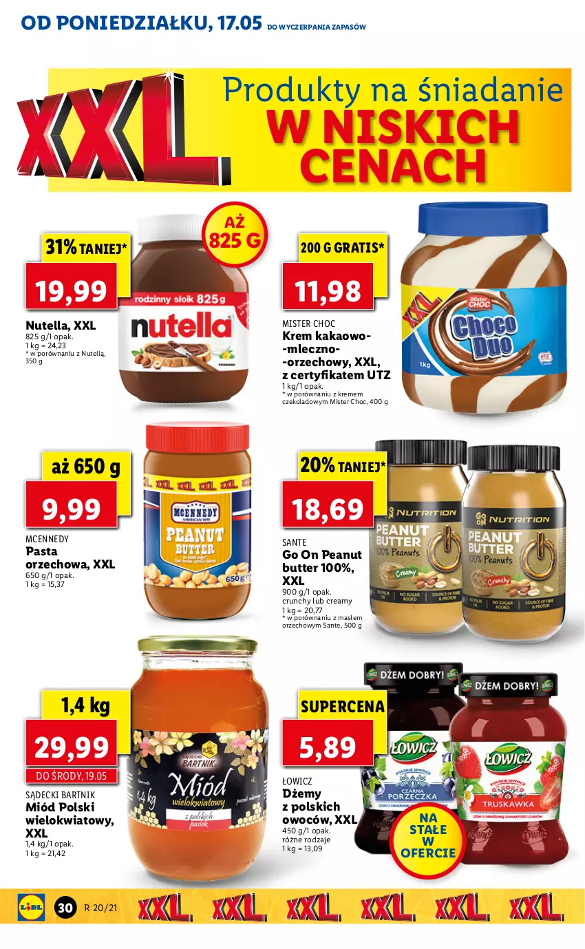 Gazetka promocyjna Lidl - GAZETKA - ważna 17.05 do 19.05.2021 - strona 30 - produkty: Dżem, Gra, Kakao, Miód, Nutella, Por, Sante