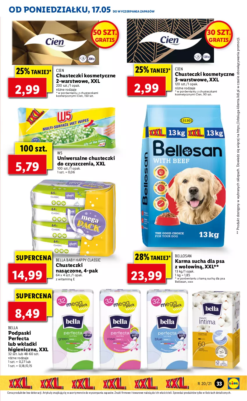 Gazetka promocyjna Lidl - GAZETKA - ważna 17.05 do 19.05.2021 - strona 33 - produkty: Bell, Bella, Chusteczki, Chusteczki do czyszczenia, Chusteczki kosmetyczne, Gra, Perfecta, Podpaski, Por, Wkładki