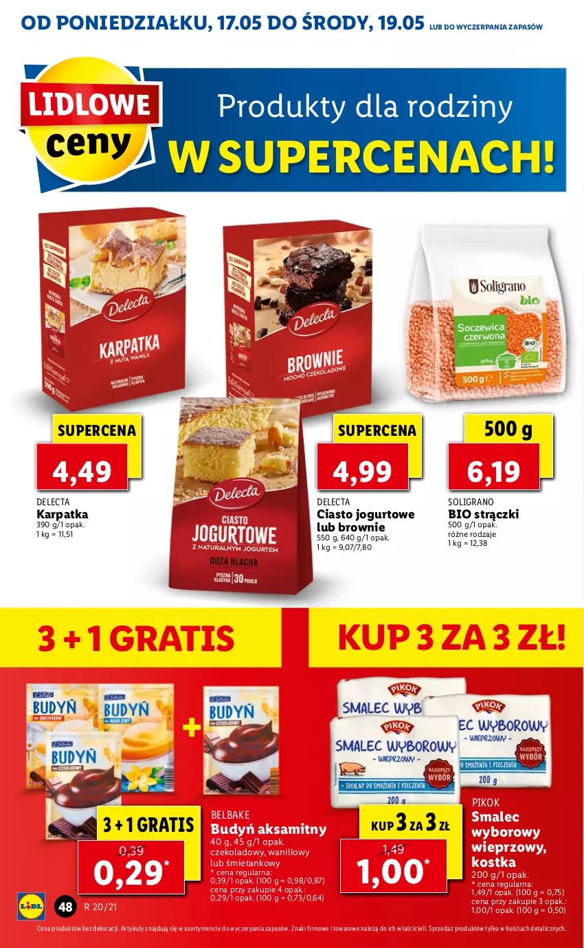 Gazetka promocyjna Lidl - GAZETKA - ważna 17.05 do 19.05.2021 - strona 48 - produkty: Aksam, Brownie, Budyń, Ciasto jogurtowe, Delecta, Gra, Jogurt, Karp, PIKOK, Smalec, Soligrano