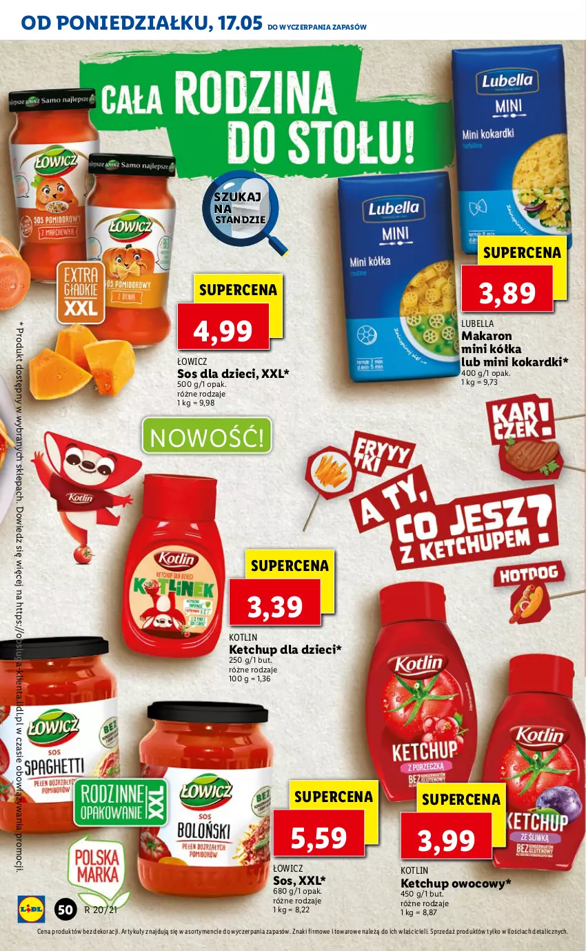 Gazetka promocyjna Lidl - GAZETKA - ważna 17.05 do 19.05.2021 - strona 50 - produkty: Bell, Bella, Dzieci, Ketchup, Kotlin, Lubella, Makaron, Sos