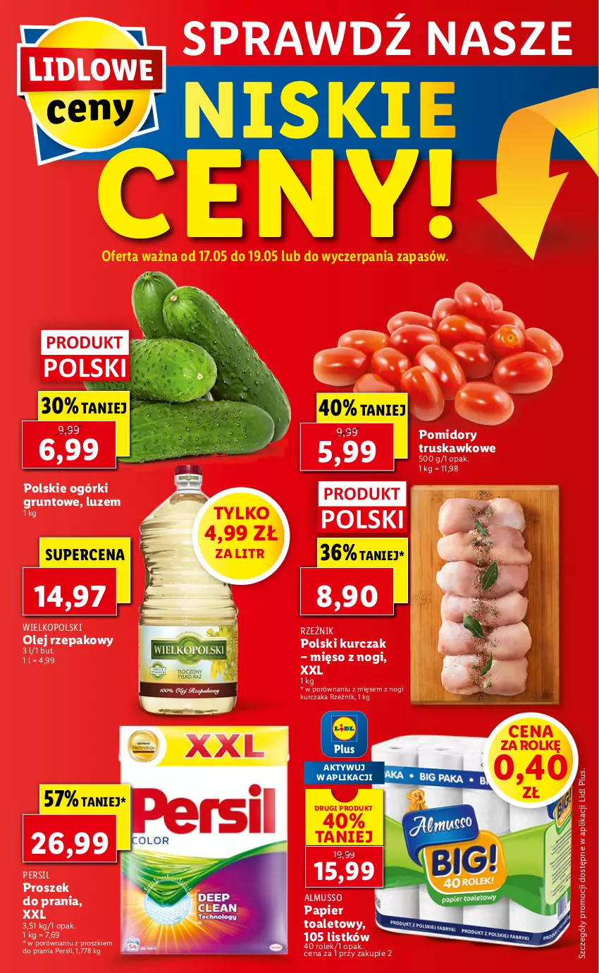 Gazetka promocyjna Lidl - GAZETKA - ważna 17.05 do 19.05.2021 - strona 56 - produkty: Grunt, Kurczak, Mięso, Mus, Olej, Olej rzepakowy, Papier, Papier toaletowy, Persil, Pomidory, Por, Proszek do prania, Sok