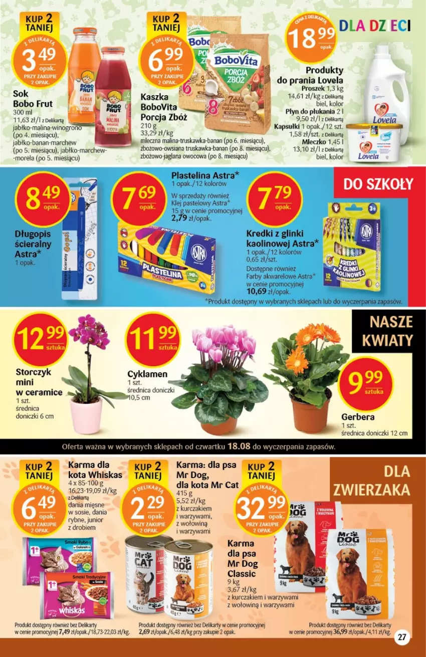 Gazetka promocyjna Delikatesy Centrum - Gazetka DC32 - ważna 18.08 do 24.08.2022 - strona 27 - produkty: BoboVita, Cyklamen, Gerber, Kurczak, LANA, Lovela, Mleczko, Morela, Por, Sos, Storczyk, Warzywa, Wino