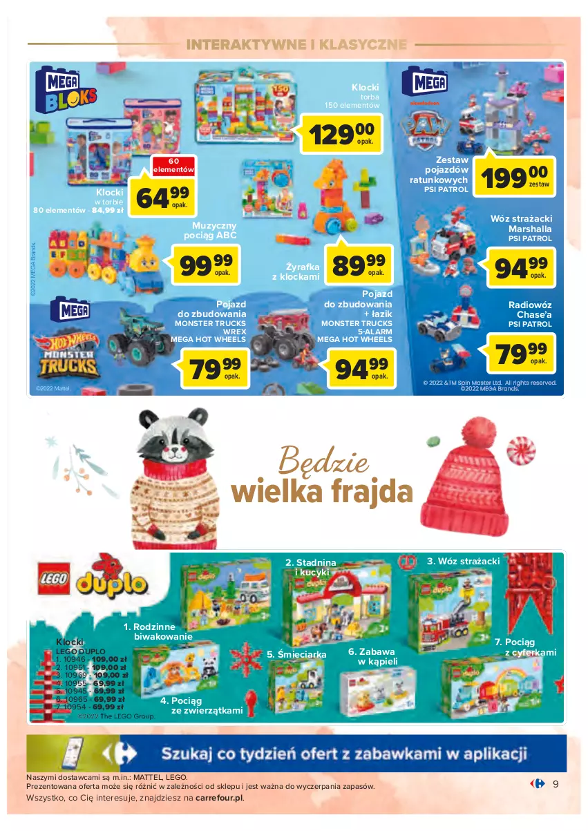 Gazetka promocyjna Carrefour - Gazetka Zabawki - ważna 02.11 do 26.11.2022 - strona 9 - produkty: Hot Wheels, Klocki, LEGO, LEGO Duplo, Mars, Mattel, Monster truck, Pociąg, Pojazd, Psi Patrol, Tera, Torba, Wóz strażacki