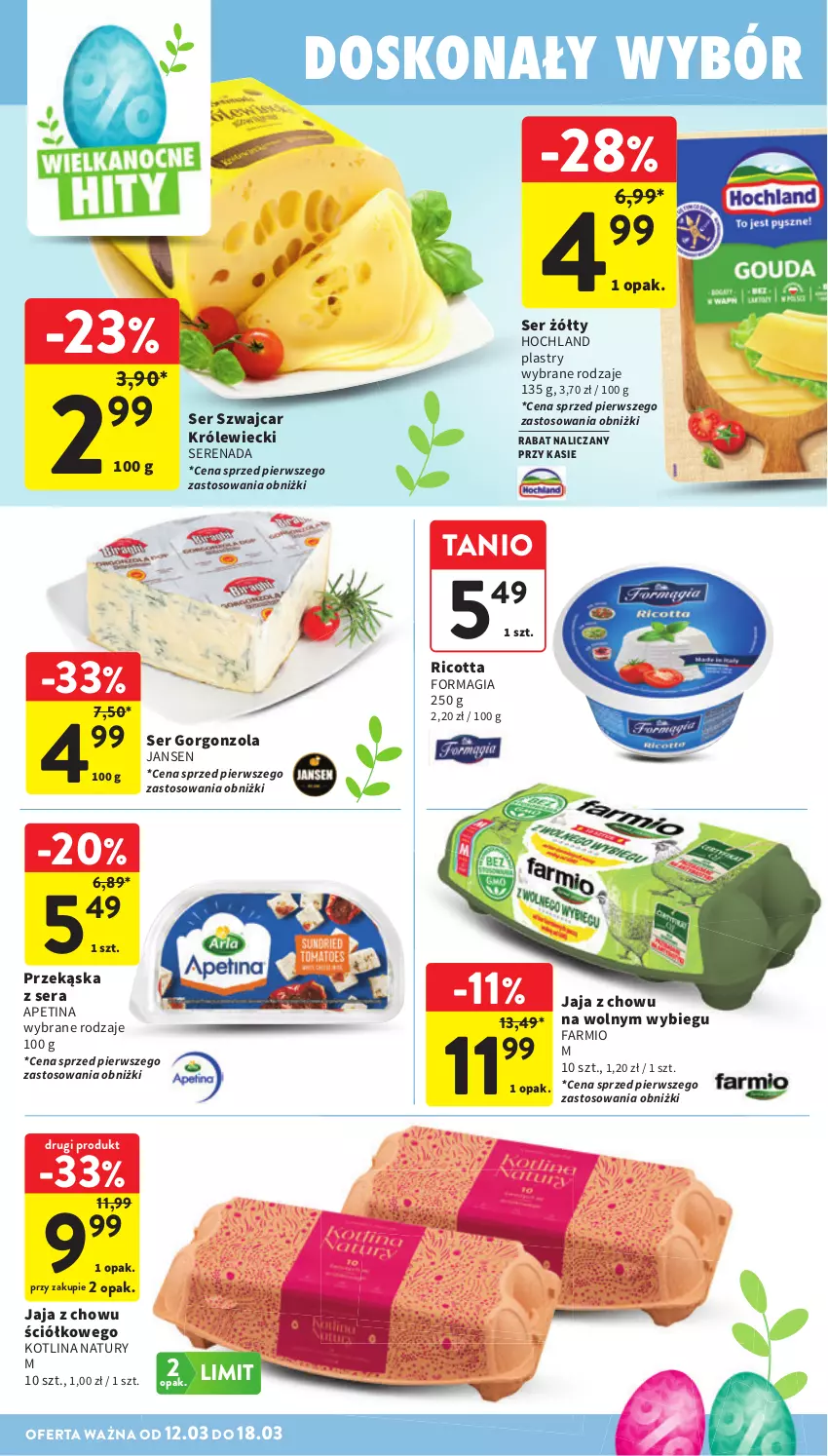 Gazetka promocyjna Intermarche - Gazetka Intermarche - ważna 12.03 do 18.03.2026 - strona 28 - produkty: Fa, Gorgonzola, Hochland, Jaja, Kotlin, Ricotta, Ser