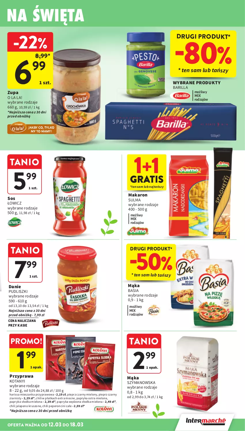 Gazetka promocyjna Intermarche - Gazetka Intermarche - ważna 12.03 do 18.03.2026 - strona 31 - produkty: Barilla, Basia, Gra, Mąka, Makaron, Papryka, Papryka słodka, Papryka wędzona, Pieprz, Pudliszki, Sos, Zupa