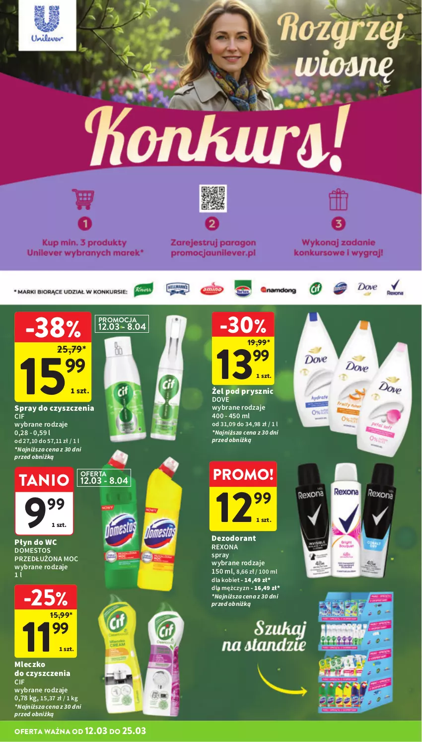 Gazetka promocyjna Intermarche - Gazetka Intermarche - ważna 12.03 do 18.03.2026 - strona 40 - produkty: Cif, Dezodorant, Domestos, Dove, Mleczko, Płyn do wc, Rexona, Spray do czyszczenia