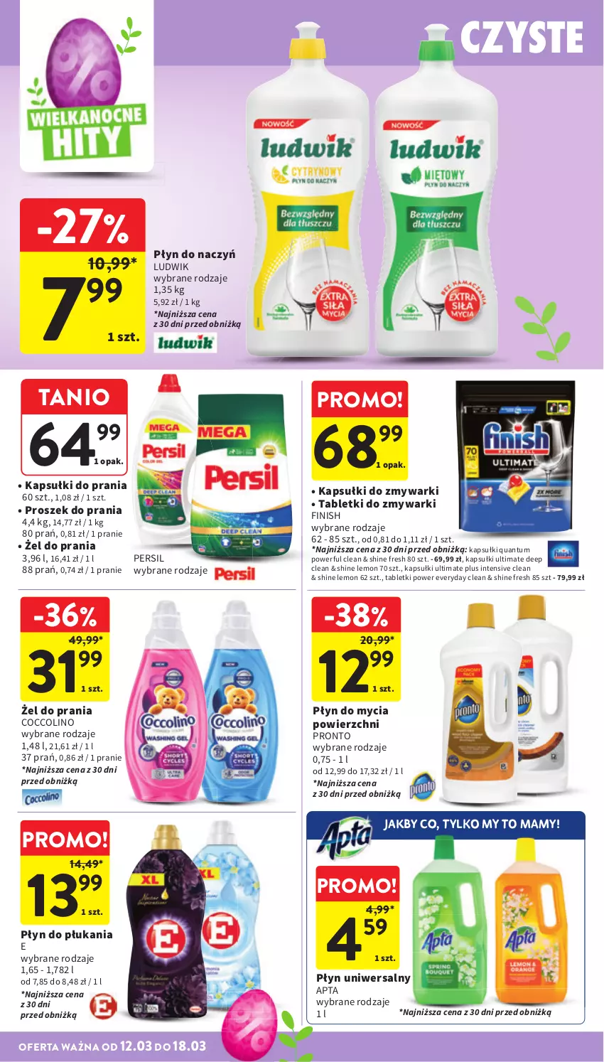 Gazetka promocyjna Intermarche - Gazetka Intermarche - ważna 12.03 do 18.03.2026 - strona 44 - produkty: Coccolino, Finish, Kapsułki do prania, Ludwik, Persil, Płyn do mycia, Płyn do płukania, Pronto, Proszek do prania, Tablet, Tabletki do zmywarki, Zmywarki