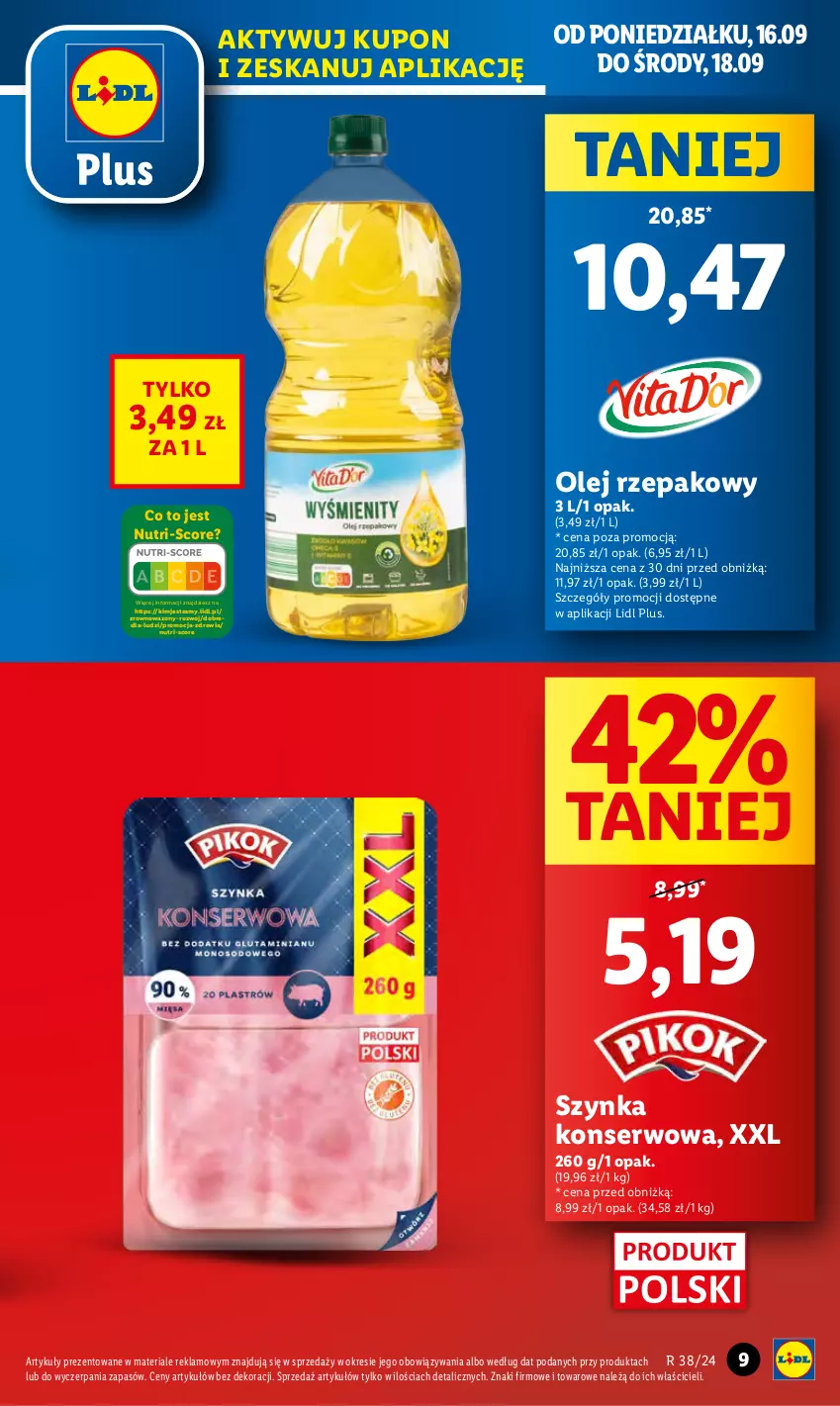 Gazetka promocyjna Lidl - GAZETKA - ważna 16.09 do 18.09.2024 - strona 11 - produkty: Olej, Olej rzepakowy, Ser, Szynka, Szynka konserwowa, Wazon