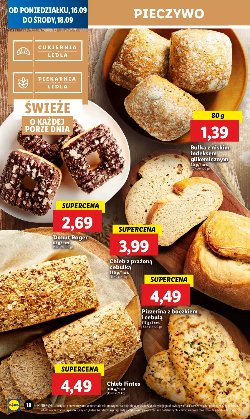 Gazetka promocyjna Lidl - GAZETKA - ważna 16.09 do 18.09.2024 - strona 22 - produkty: Bułka, Chleb, Donut, Piec, Pieczywo, Pizzerina, Por