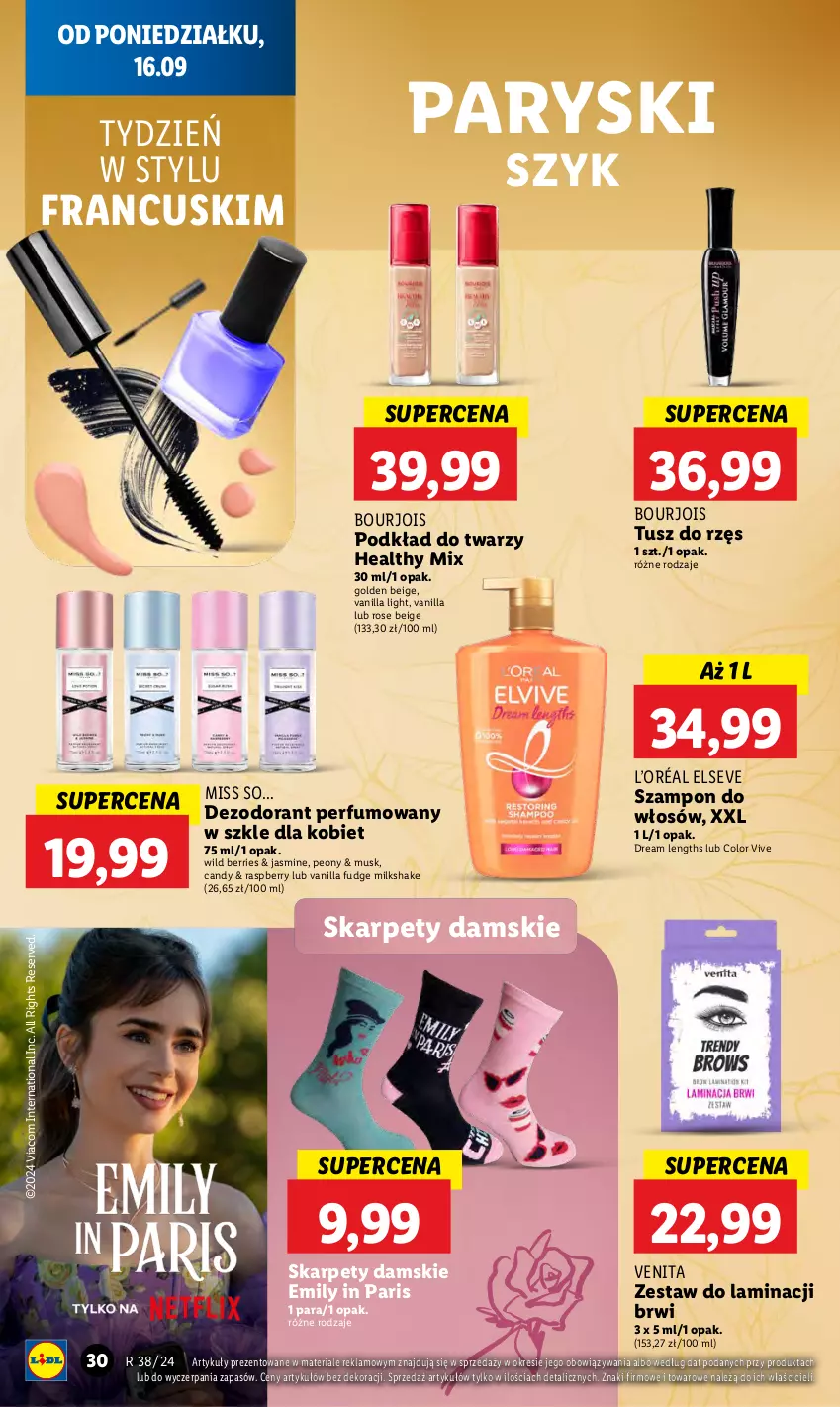 Gazetka promocyjna Lidl - GAZETKA - ważna 16.09 do 18.09.2024 - strona 34 - produkty: Bourjois, Candy, Dezodorant, Elseve, Karp, L’Oréal, Mus, Perfum, Podkład, Podkład do twarzy, Ser, Szampon, Tusz