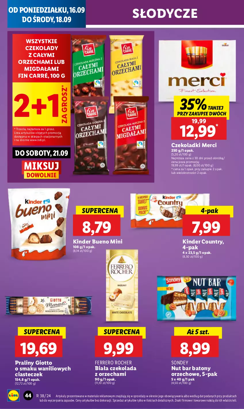 Gazetka promocyjna Lidl - GAZETKA - ważna 16.09 do 18.09.2024 - strona 50 - produkty: Baton, Czekolada, Ferrero, Ferrero Rocher, Kinder, Kinder Bueno, Merci, Praliny