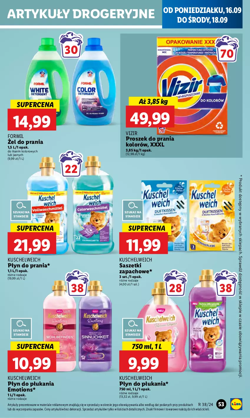 Gazetka promocyjna Lidl - GAZETKA - ważna 16.09 do 18.09.2024 - strona 59 - produkty: Płyn do płukania, Płyn do prania, Proszek do prania, Vizir