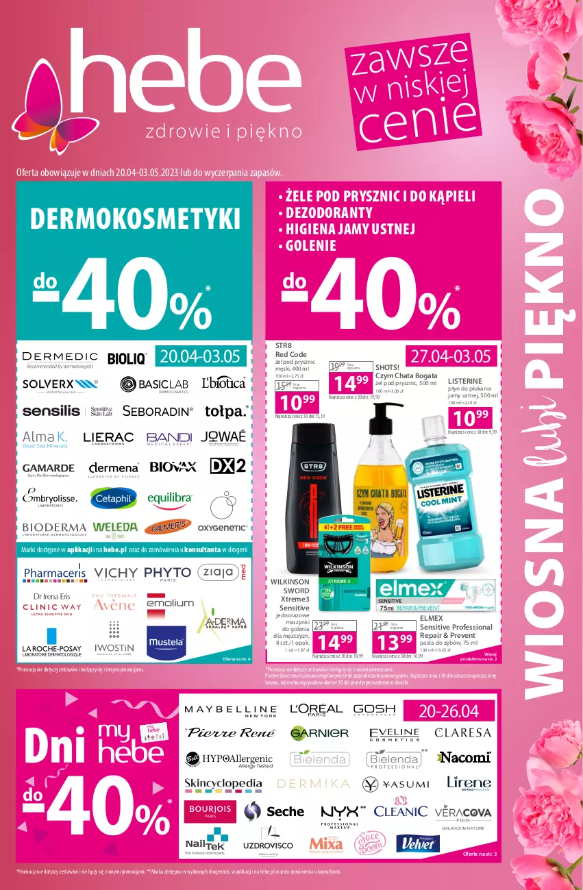 Gazetka promocyjna Hebe - Gazetka - ważna 20.04 do 03.05.2023 - strona 1 - produkty: Dezodorant, Elmex, Higiena jamy ustnej, Listerine, Pasta do zębów, Płyn do płukania, Płyn do płukania jamy ustnej, Str8, Wilkinson Sword