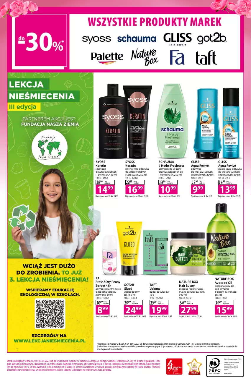 Gazetka promocyjna Hebe - Gazetka - ważna 20.04 do 03.05.2023 - strona 16 - produkty: Antyperspirant, Avocado, Dres, Fa, Got2b, Maska, Maska do włosów, Nature Box, O nas, Odżywka, Olej, Piwo, Por, Puder, Regenerująca maska, Schauma, Syoss, Szampon, Taft