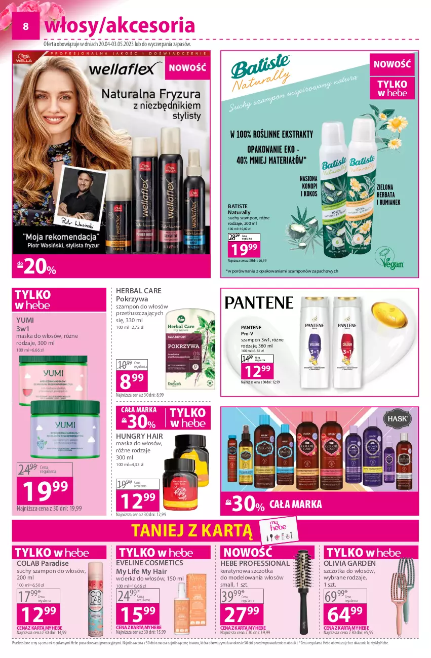 Gazetka promocyjna Hebe - Gazetka - ważna 20.04 do 03.05.2023 - strona 8 - produkty: Batiste, Eveline, Gry, Maska, Maska do włosów, Pantene, Por, Suchy szampon, Szampon, Szczotka, Szczotka do włosów