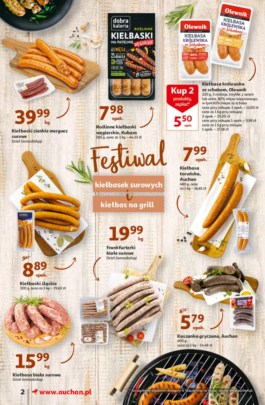 Gazetka promocyjna Auchan - Szkoła oszczędzania smaczne przeOferty Supermarkety - ważna 11.08 do 17.08.2022 - strona 2 - produkty: Frankfurterki, Gry, Kasza, Kaszanka, Kiełbasa, Kiełbasa biała, Kiełbaski śląskie, Olewnik, Roślinne kiełbaski, Ser