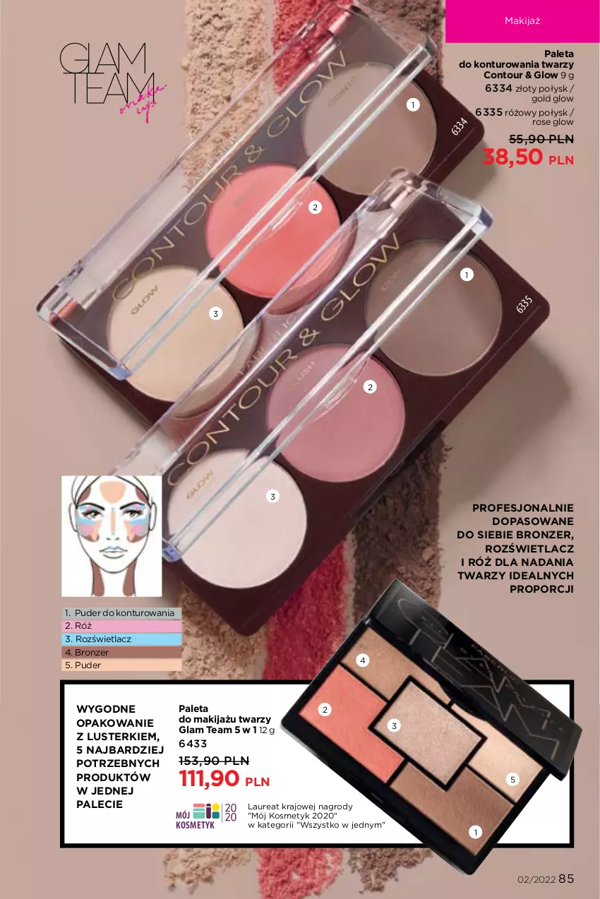 Gazetka promocyjna Faberlic - ważna 17.01 do 06.02.2022 - strona 85 - produkty: Bronzer, Laur, Makijaż, Paleta, Por, Puder, Rozświetlacz