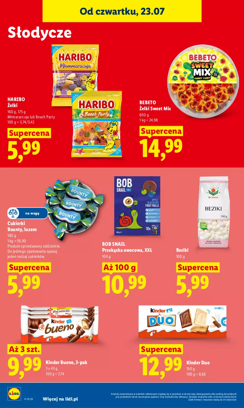 Gazetka promocyjna Lidl - Gazetka ważna od 23.07. do 25.07. - ważna 23.07 do 25.07.2026 - strona 84 - produkty: Bounty, Cukier, Cukierki, Haribo, Kinder, Kinder Bueno