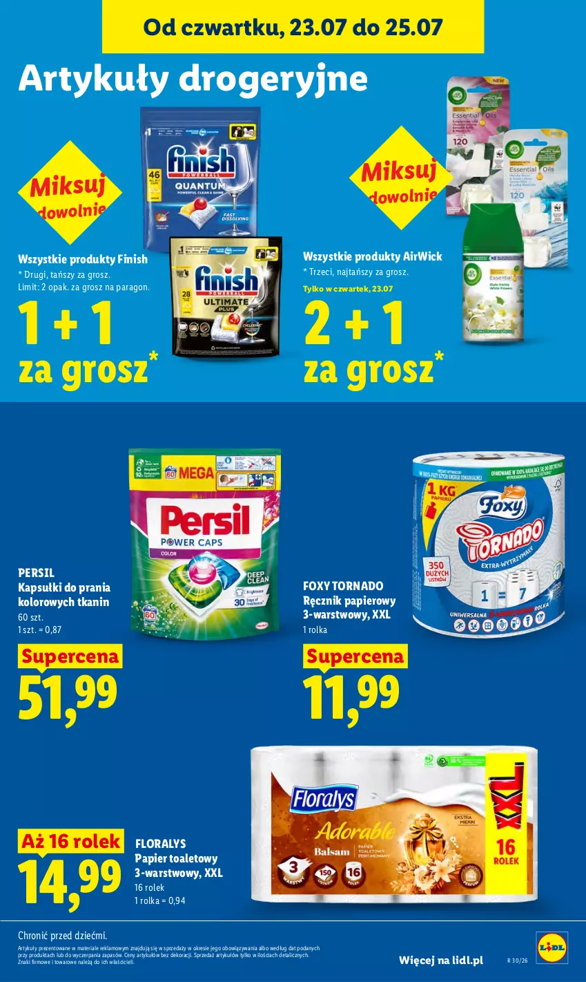 Gazetka promocyjna Lidl - Gazetka ważna od 23.07. do 25.07. - ważna 23.07 do 25.07.2026 - strona 95 - produkty: Finish, Flora, Foxy, Kapsułki do prania, Papier, Papier toaletowy, Persil, Ręcznik