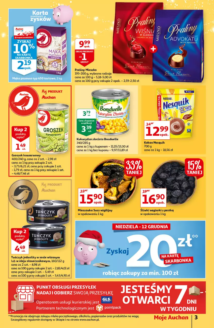 Gazetka promocyjna Auchan - Magia Świąt Moje Auchan - ważna 09.12 do 15.12.2021 - strona 3 - produkty: Bonduelle, Groszek, Kakao, Kukurydza, Nesquik, Olej, Papier, Praliny, Ser, Sos, Tuńczyk