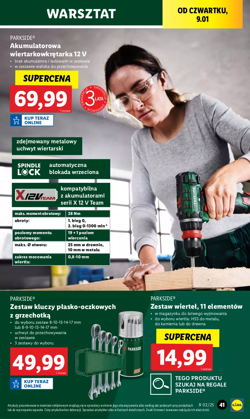 Gazetka promocyjna Lidl - GAZETKA - ważna 07.01 do 11.01.2025 - strona 45 - produkty: Akumulator, Akumulatorowa wiertarkowkrętark, Parkside, Ser, Tarka, Walizka, Wiertarkowkrętarka, Wkręt, Wkrętarka, Zestaw kluczy, Zestaw wierteł