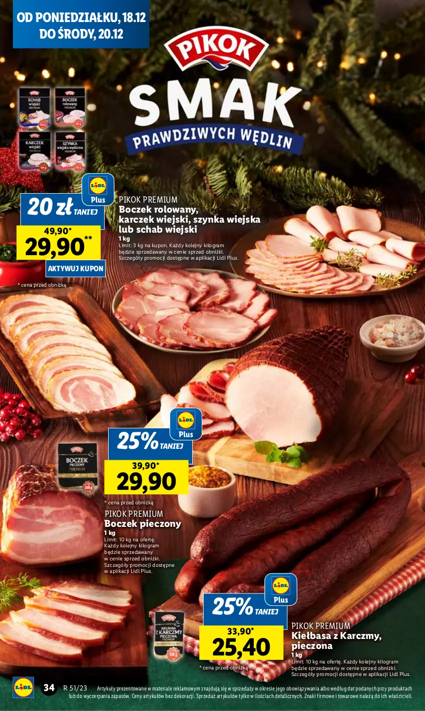 Gazetka promocyjna Lidl - GAZETKA - ważna 18.12 do 20.12.2023 - strona 38 - produkty: Boczek, Boczek pieczony, Gra, Kiełbasa, Olej, Piec, PIKOK, Szynka