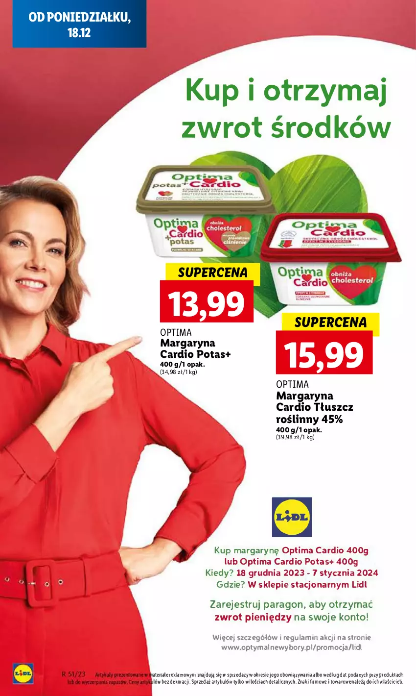 Gazetka promocyjna Lidl - GAZETKA - ważna 18.12 do 20.12.2023 - strona 72 - produkty: Margaryna, Optima, Optima Cardio, Tłuszcz roślinny