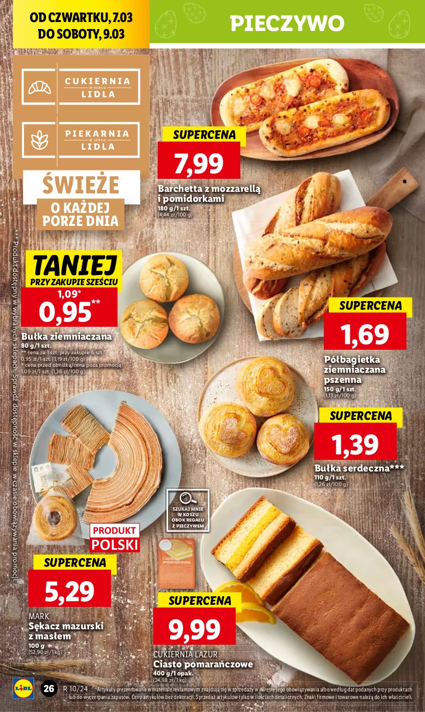 Gazetka promocyjna Lidl - GAZETKA - ważna 07.03 do 09.03.2024 - strona 28 - produkty: Bagietka, Bułka, Cukier, Kosz, Lazur, Orka, Piec, Pieczywo, Półbagietka, Por, Regał, Sękacz, Ser