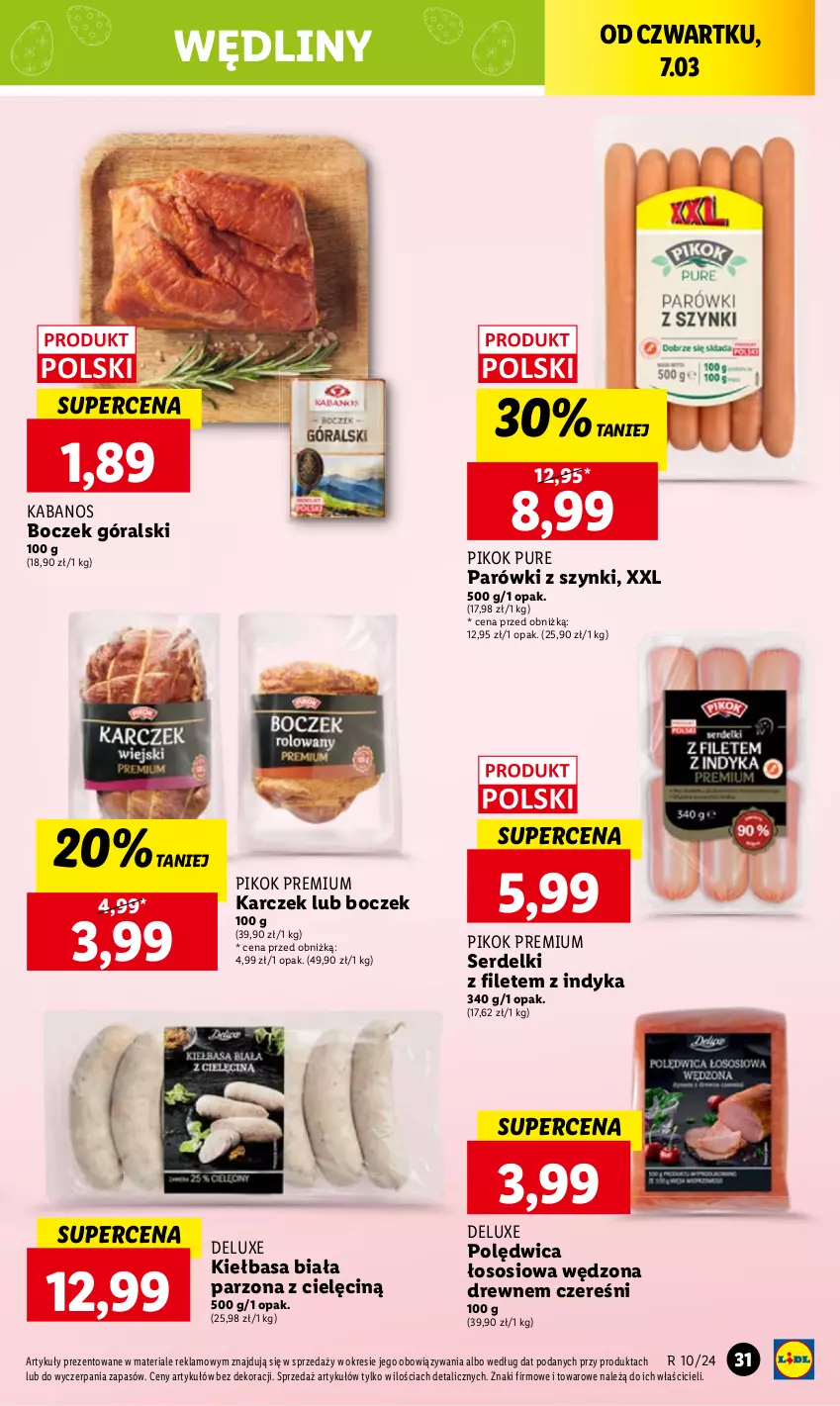 Gazetka promocyjna Lidl - GAZETKA - ważna 07.03 do 09.03.2024 - strona 33 - produkty: Boczek, Kabanos, Kiełbasa, Kiełbasa biała, Parówki, Parówki z szynki, PIKOK, Polędwica, Pur, Ser, Serdelki, Sos