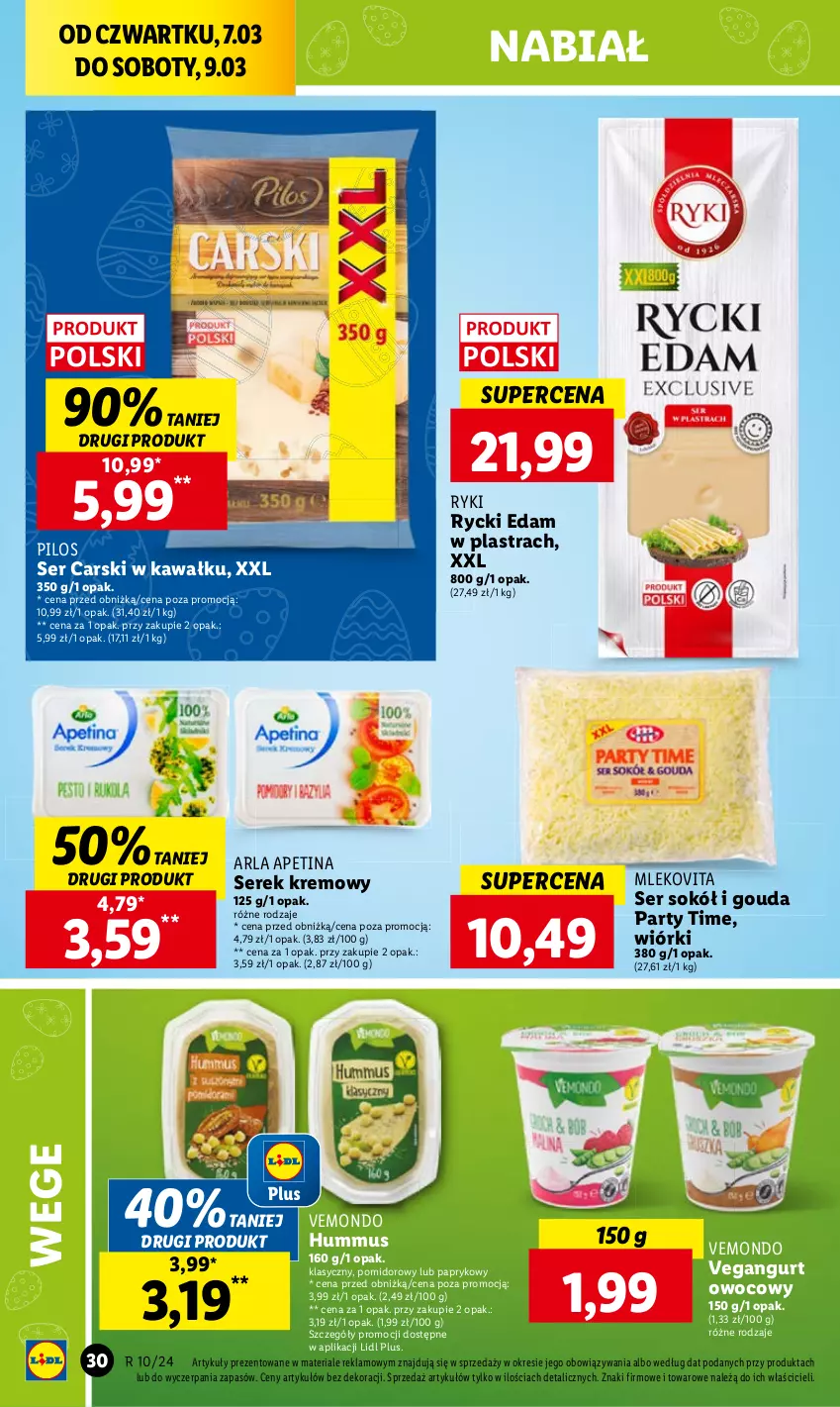 Gazetka promocyjna Lidl - GAZETKA - ważna 07.03 do 09.03.2024 - strona 34 - produkty: Cars, Edam, Gouda, Hummus, Kawa, Mleko, Mlekovita, Mus, Pilos, Rycki Edam, Ser, Serek, Sok, Sokół, Vegangurt