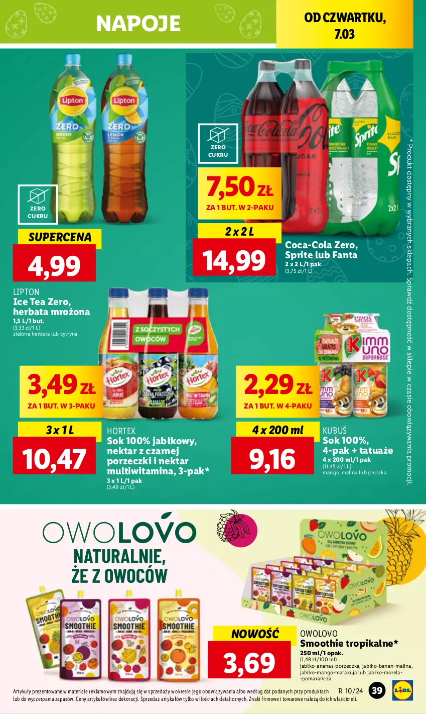 Gazetka promocyjna Lidl - GAZETKA - ważna 07.03 do 09.03.2024 - strona 43 - produkty: Fa, Fanta, Herbata, Hortex, Ice tea, Lipton, Napoje, Nektar, Por, Smoothie, Sok, Sprite