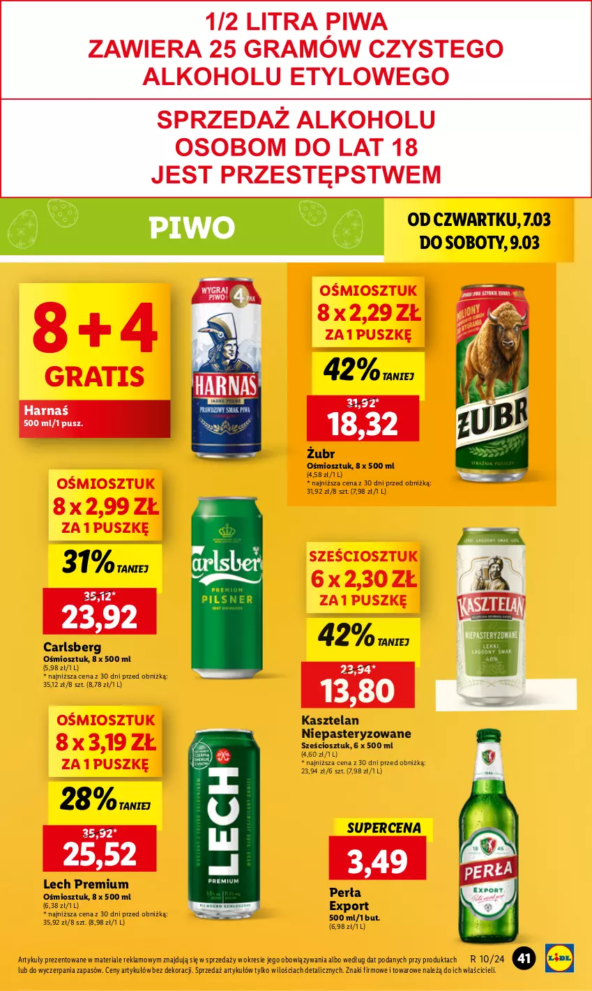 Gazetka promocyjna Lidl - GAZETKA - ważna 07.03 do 09.03.2024 - strona 45 - produkty: Carlsberg, Gra, Harnaś, Kasztelan, Lech Premium, Perła, Piwo, Por