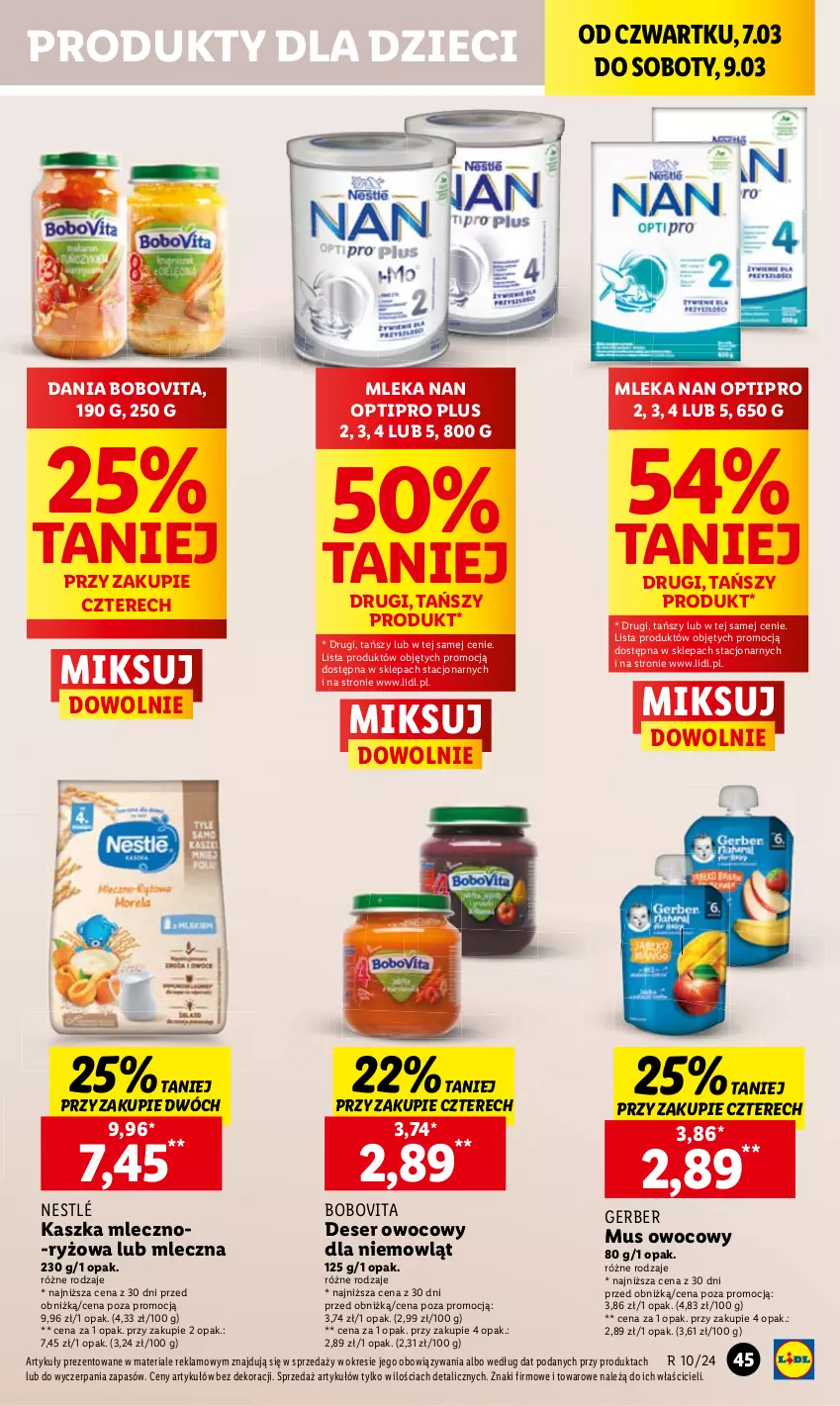 Gazetka promocyjna Lidl - GAZETKA - ważna 07.03 do 09.03.2024 - strona 53 - produkty: BoboVita, Deser, Deser owocowy, Gerber, Mus, NAN Optipro, Nestlé, Ser