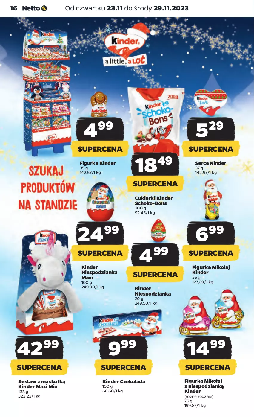 Gazetka promocyjna Netto - Artykuły spożywcze - ważna 23.11 do 29.11.2023 - strona 16 - produkty: Cukier, Cukierki, Czekolada, Kinder, Ser