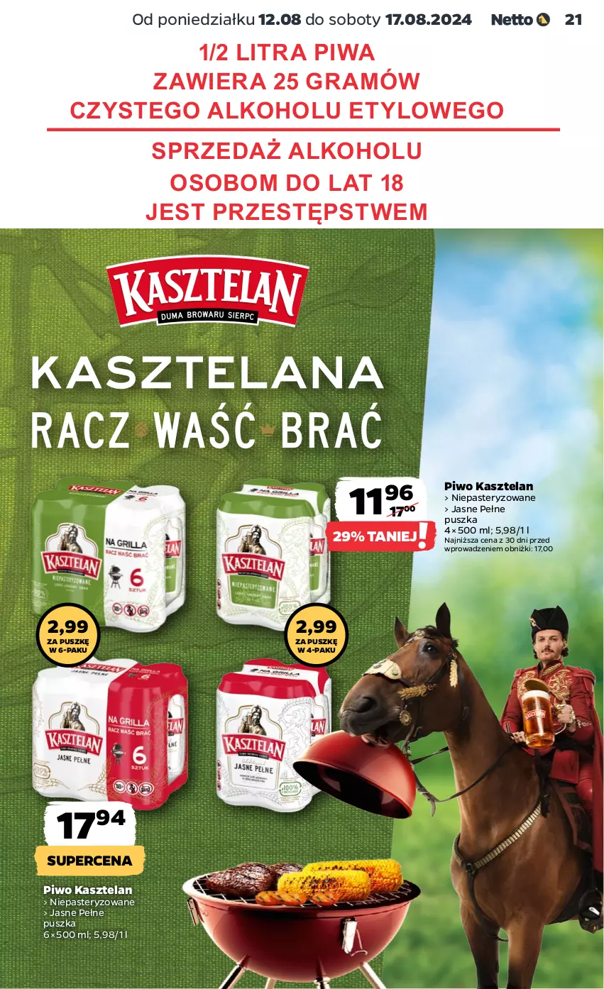 Gazetka promocyjna Netto - Artykuły spożywcze - ważna 12.08 do 17.08.2024 - strona 21 - produkty: Gra, Kasztelan, Piwa, Piwo