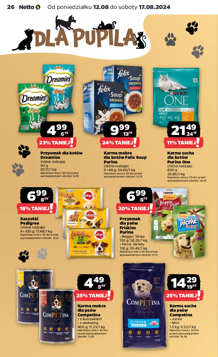 Gazetka promocyjna Netto - Artykuły spożywcze - ważna 12.08 do 17.08.2024 - strona 26 - produkty: Felix, Friskies, Gin, Karma mokra dla kotów, Kurczak, Pedigree, Pur, Purina