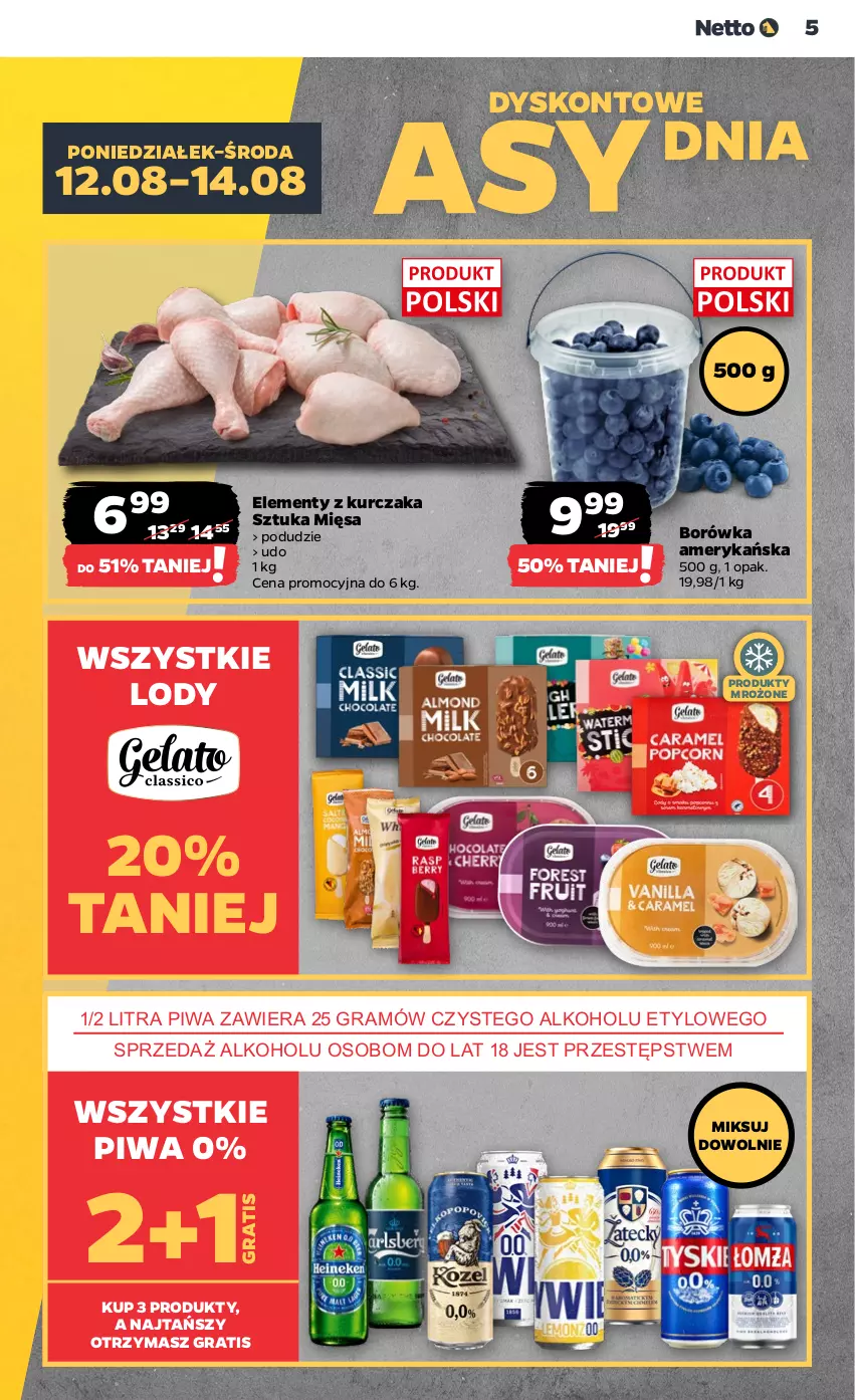 Gazetka promocyjna Netto - Artykuły spożywcze - ważna 12.08 do 17.08.2024 - strona 5 - produkty: Borówka, Borówka amerykańska, Gra, Kurczak, Lody, Piwa, Produkty mrożone