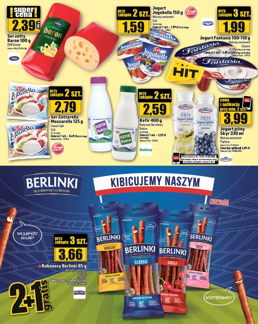 Gazetka promocyjna Topaz - Gazetka - ważna 13.06 do 19.06.2024 - strona 12 - produkty: Berlinki, BIC, Fa, Fanta, Kabanos, Kefir, Mozzarella, Piątnica, Robico, Ser, Zott, Zottarella