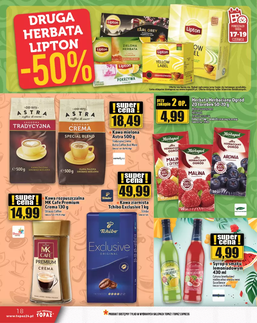 Gazetka promocyjna Topaz - Gazetka - ważna 13.06 do 19.06.2024 - strona 18 - produkty: Arbuz, Herbaciany ogrod, Herbapol, Kaki, Kawa, Kawa mielona, Kawa ziarnista, Kiwi, Ogród, Tchibo, Top