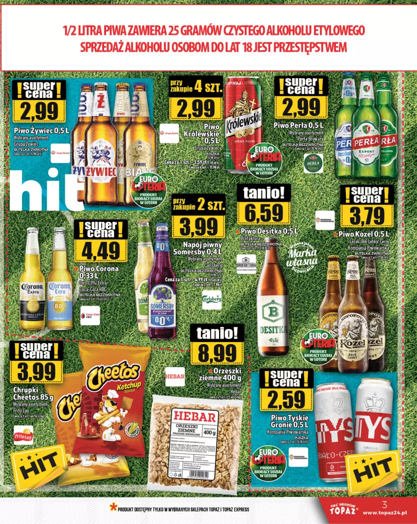 Gazetka promocyjna Topaz - Gazetka - ważna 13.06 do 19.06.2024 - strona 3 - produkty: Chrupki, Gra, Kozel, Napój, Orzeszki, Orzeszki ziemne, Perła, Piwa, Piwo, Somersby, Top