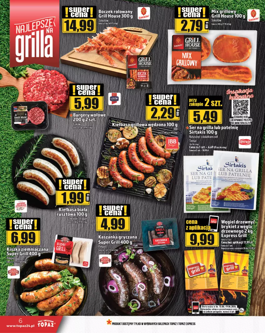 Gazetka promocyjna Topaz - Gazetka - ważna 13.06 do 19.06.2024 - strona 6 - produkty: Burger, Grill, LG, Ser, Sok, Sokołów, Top, Węgiel drzewny