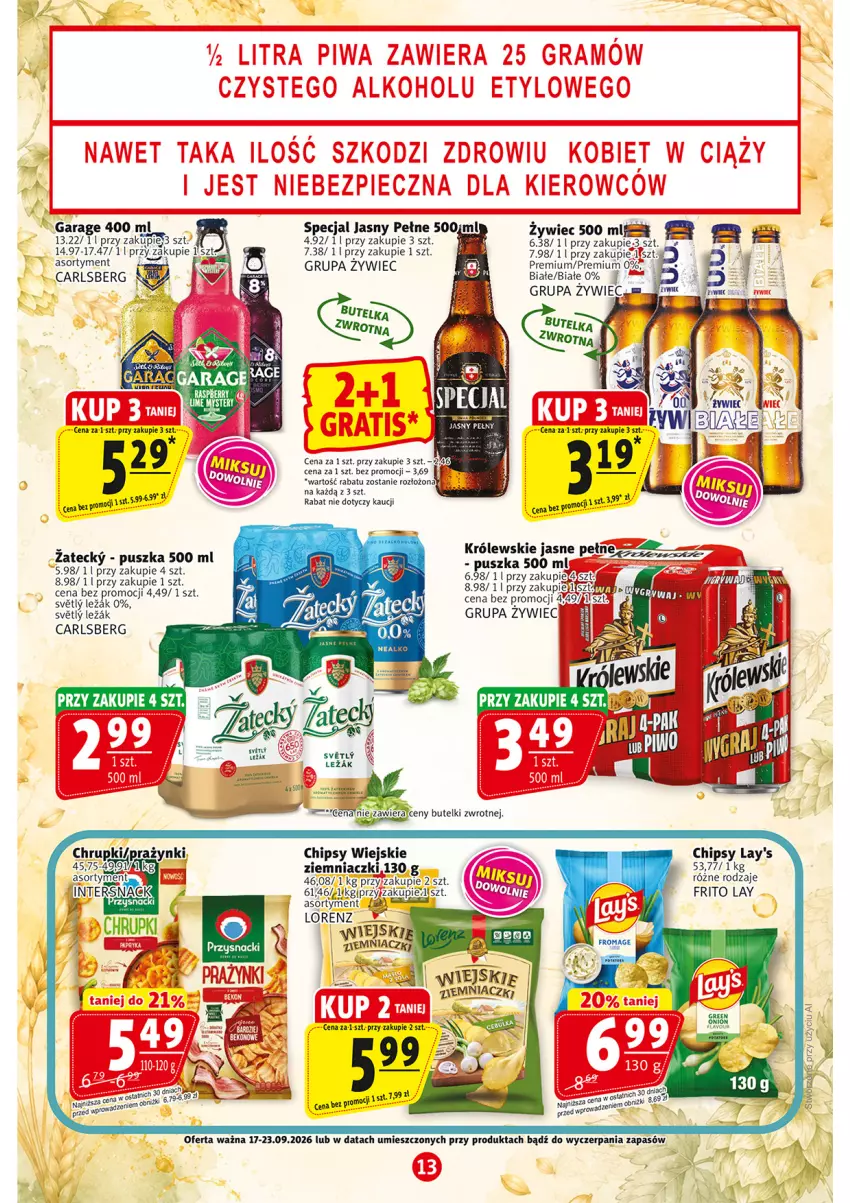 Gazetka promocyjna Prim Market - ważna 17.09 do 23.09.2026 - strona 13 - produkty: Carlsberg, Chipsy, Fa, Królewski, Lorenz