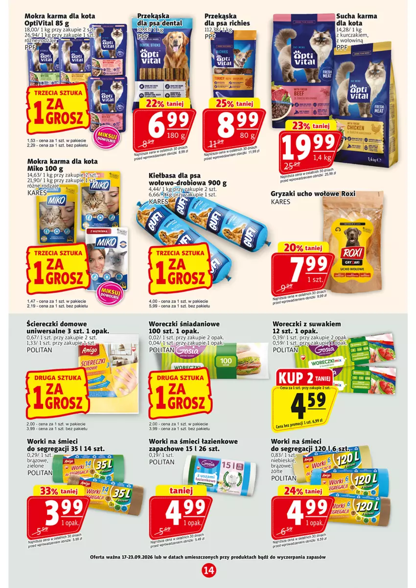 Gazetka promocyjna Prim Market - ważna 17.09 do 23.09.2026 - strona 14 - produkty: Danio, Gry, Kiełbasa, Kurczak, Mokra karma, Sucha karma, Worki na śmiec, Worki na śmieci